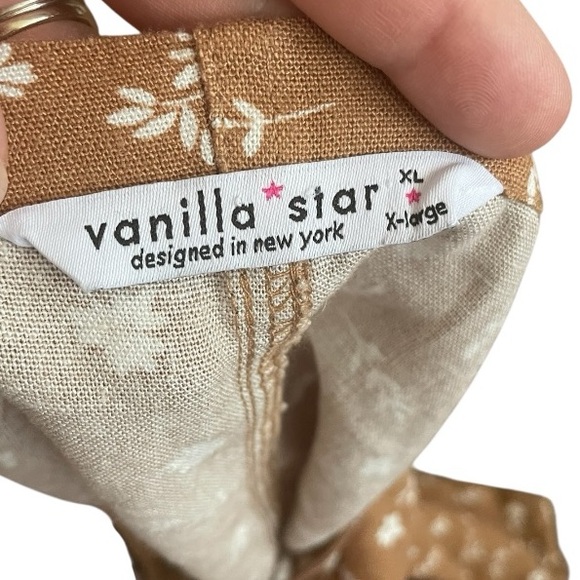 Vanilla Star Romper Overall XL Linen Ditsy Floral Tan White Tie Strap new casual - Picture 4 of 6